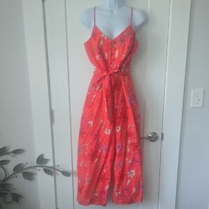 Banana Republic Vibrant Red Floral Jumpsuit